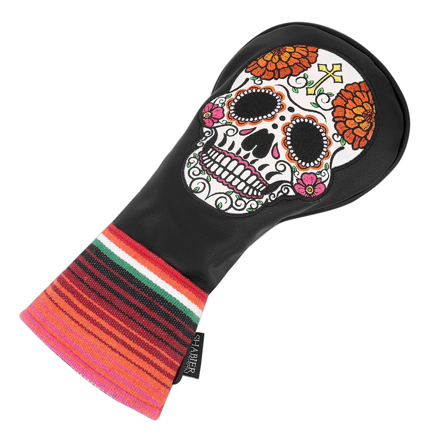 SHABIER Black Golf Hybrid Headcover with Organ Flower Embroidery Sugar Skull Design for Golf Club