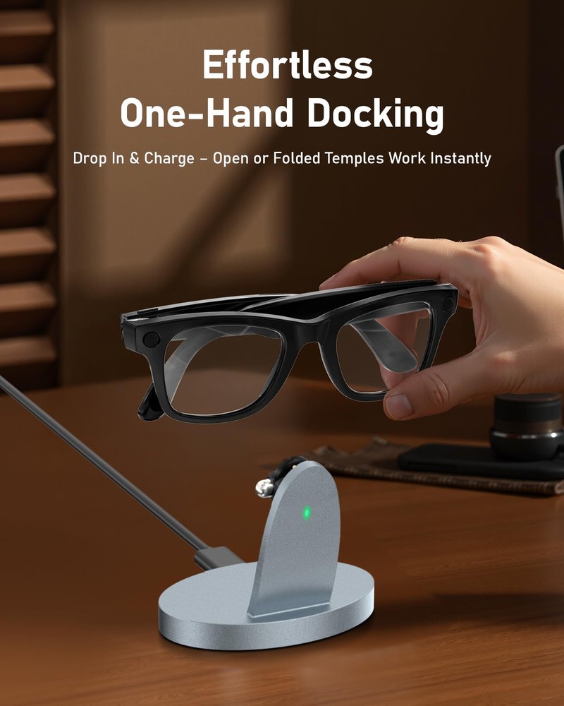 Tokismet Charging Dock Compatible with RayBan Meta Smart Glasses & Oakley Meta – LED Indicator, Safety Chip & Stable Base – Works as Charging Stand (Grey)