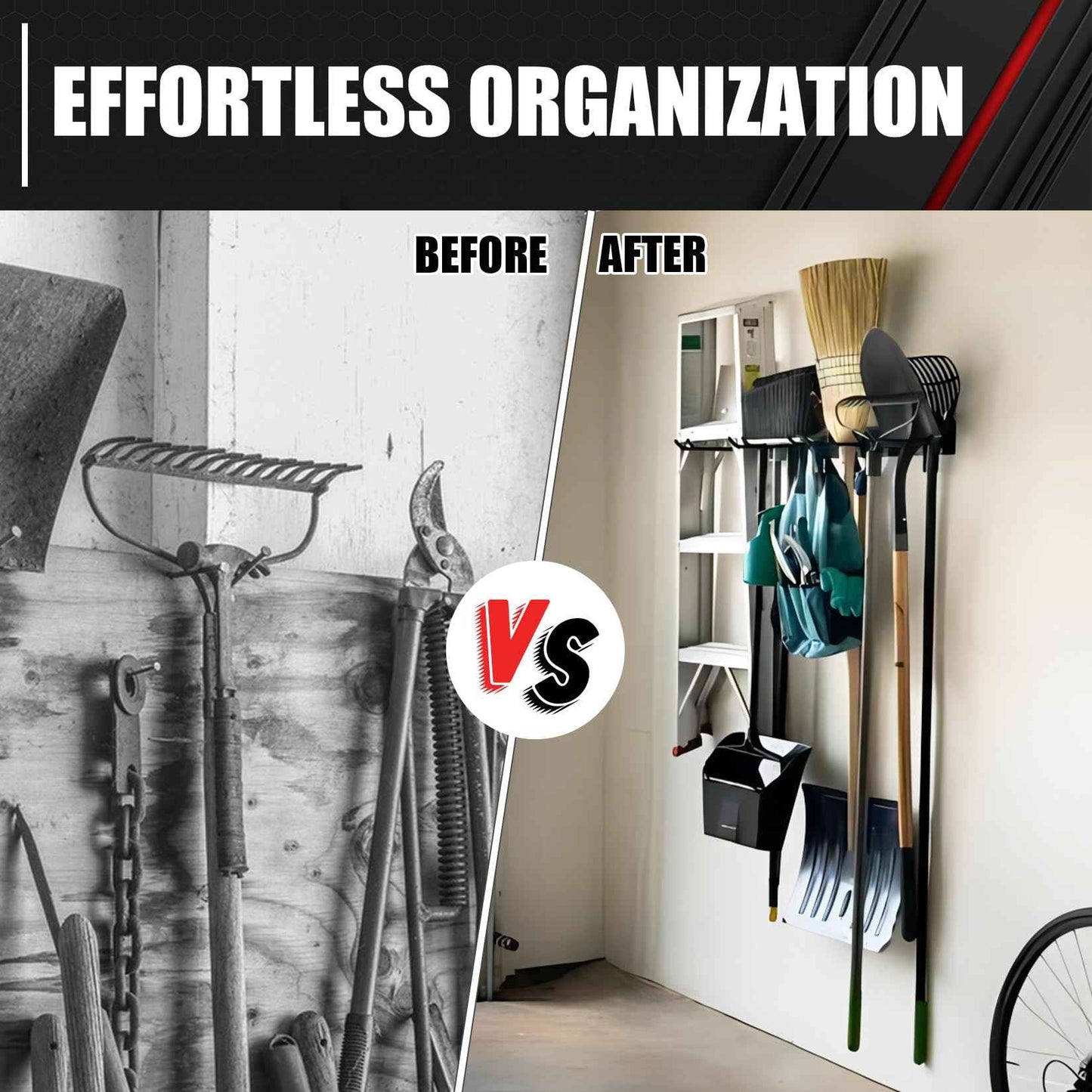 48In Garage Storage, Garage Tool Organization Wall Mount, Tool Organizer, Wall Mount Tool Storage Rack, Garage Garden Tool Organizer with 3 Rails and 7 Hooks, Hold Up to 440lbs, Include Torpedo level