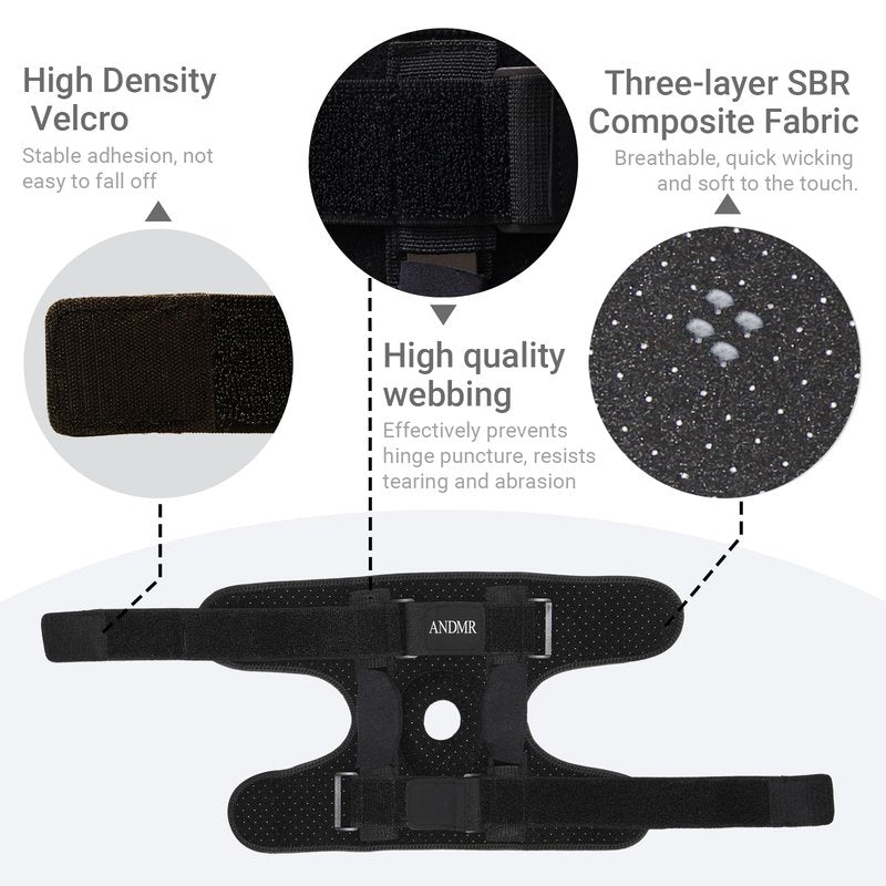 ANDMR Knee Brace with Removable Dual Side Hinged Stabilizers & Patella Gel Pads, Meniscus Tear Knee Pain ACL MCL Injury Recovery Adjustable Knee Support for Men and Women (Medium (11.8"-17.3"))