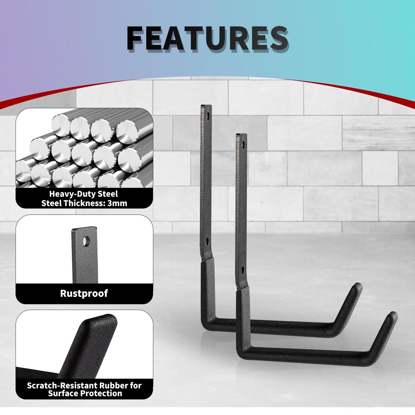 SINCHEEWAY Heavy Duty Wall Hooks, Utility Hooks, Tool Organizer - Large Steel U Hooks for Garage & Garden, Hose Hanger (2 Pack)