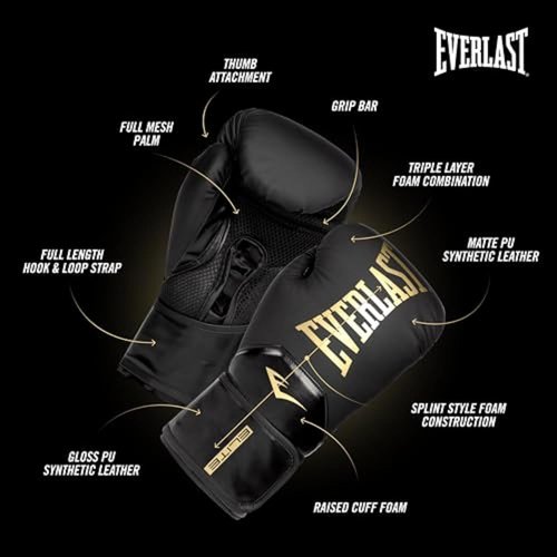 Everlast Elite 2 Boxing Gloves - Premium Protection & Comfort | Adjustable Fit, Black