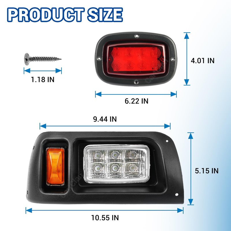 CartClan Club Car DS Led Headlight and Tail Light Kit 12 Volt for 1993-up Golf Cart Modified Assembly 101988001 101988002
