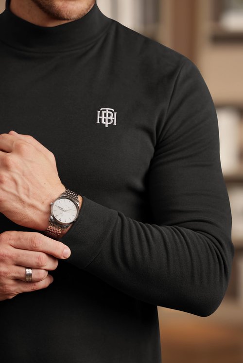Herberton Men's Casual Gentle Shirts Long Sleeve Cozy Pullover Fleece Retro Solid Color Basic Winter Turtle Neck Regular Fit Solid Classic Warm Plain Comfortable Sweater Black L