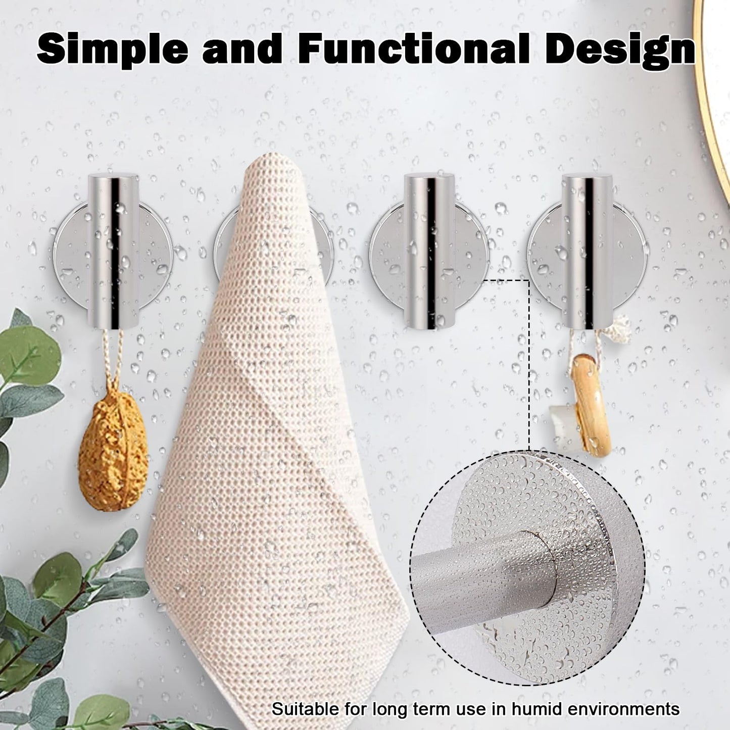 Livabber Bathroom Towel Hooks, 304 Stainless Steel Robe Shower Hooks Wall Mounted, Heavy Duty Towel Hangers for Bathroom Kitchen Bedroom (4 Pack, Chrome)