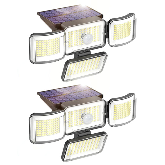 Mokot 3000LM 288 LED 4 Heads Solar Lights Outdoor Waterproof IP65, Motion Sensor Outdoor Lights with 3 Modes 270° Wide Angle Flood Lights, Security Lights for Yard, Porch, Patio(2 Packs)