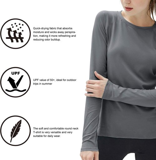 Isnowood Women's UPF 50+ Sun Protection Long Sleeve Rash Guard Shirt - Ideal for Hiking & Running