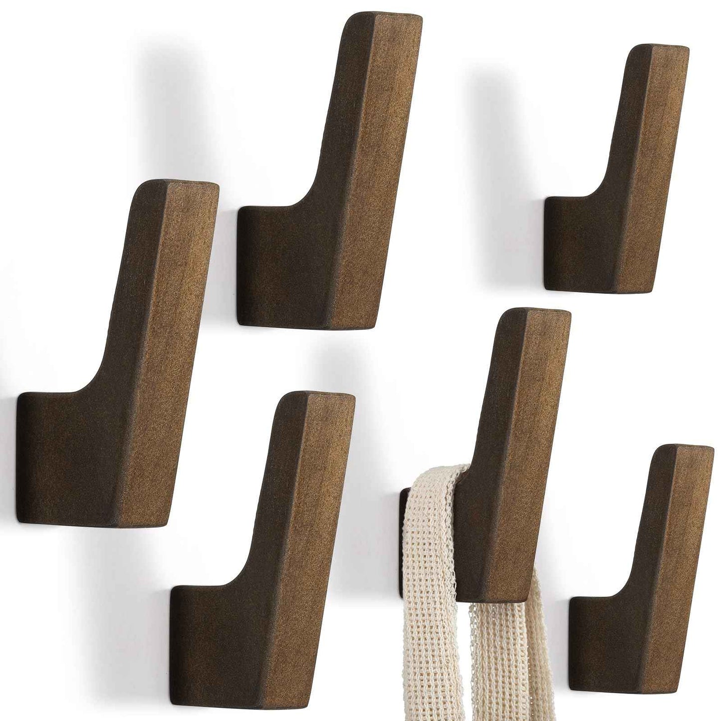 Leinuosen 6 Pack Wood Wall Hooks Walnut Coat Hooks Wall Mounted Bathroom Bedroom Kitchen for Hanging Hat Backpack Bag Jacket Modern Farmhouse Decor for Practical Entryway