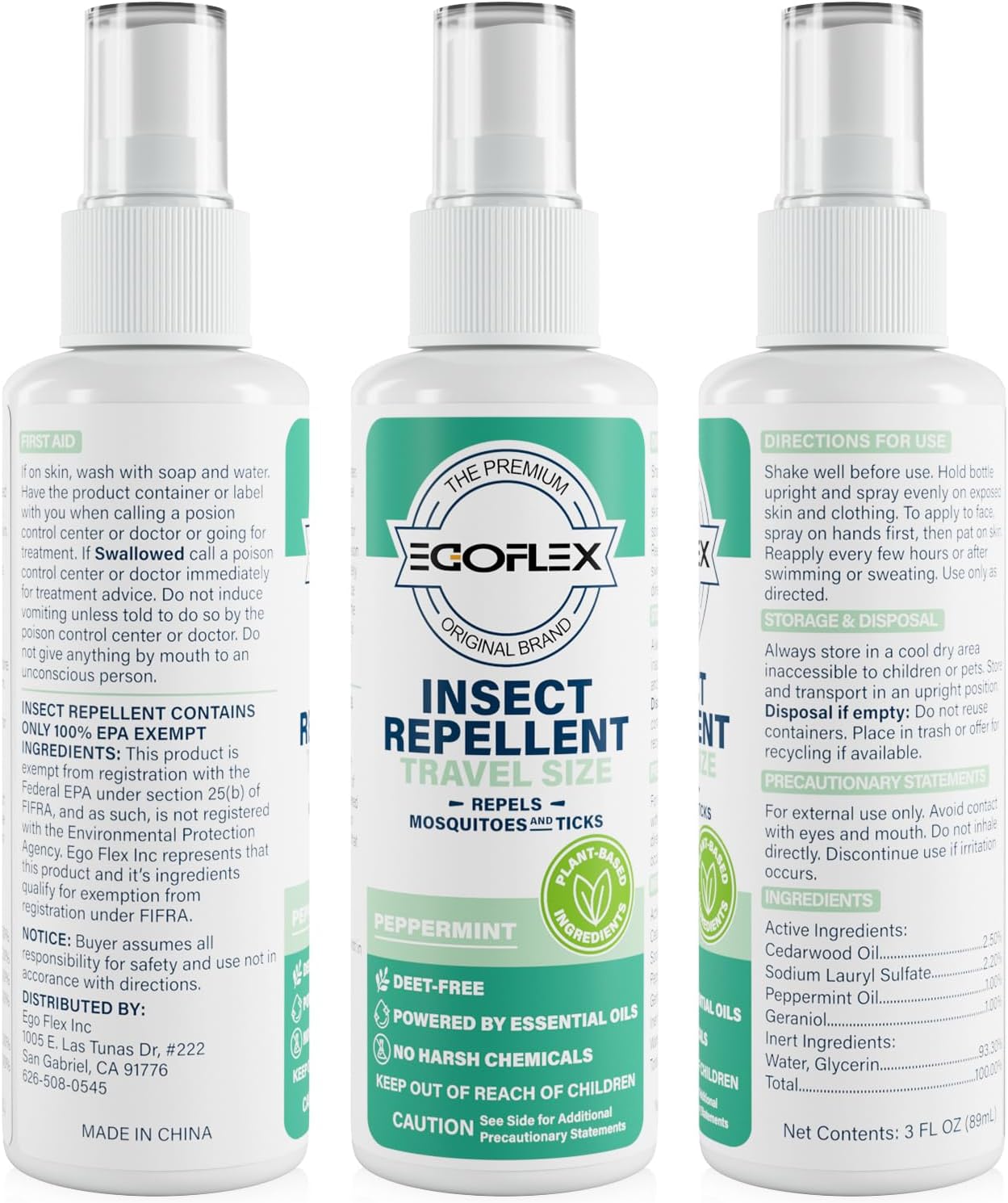 Skiennix Mosquito Repellent Spray - DEET-Free Travel Size Bug Deterrent with Natural Essential Oils - Peppermint Scent - 3 Fl Oz