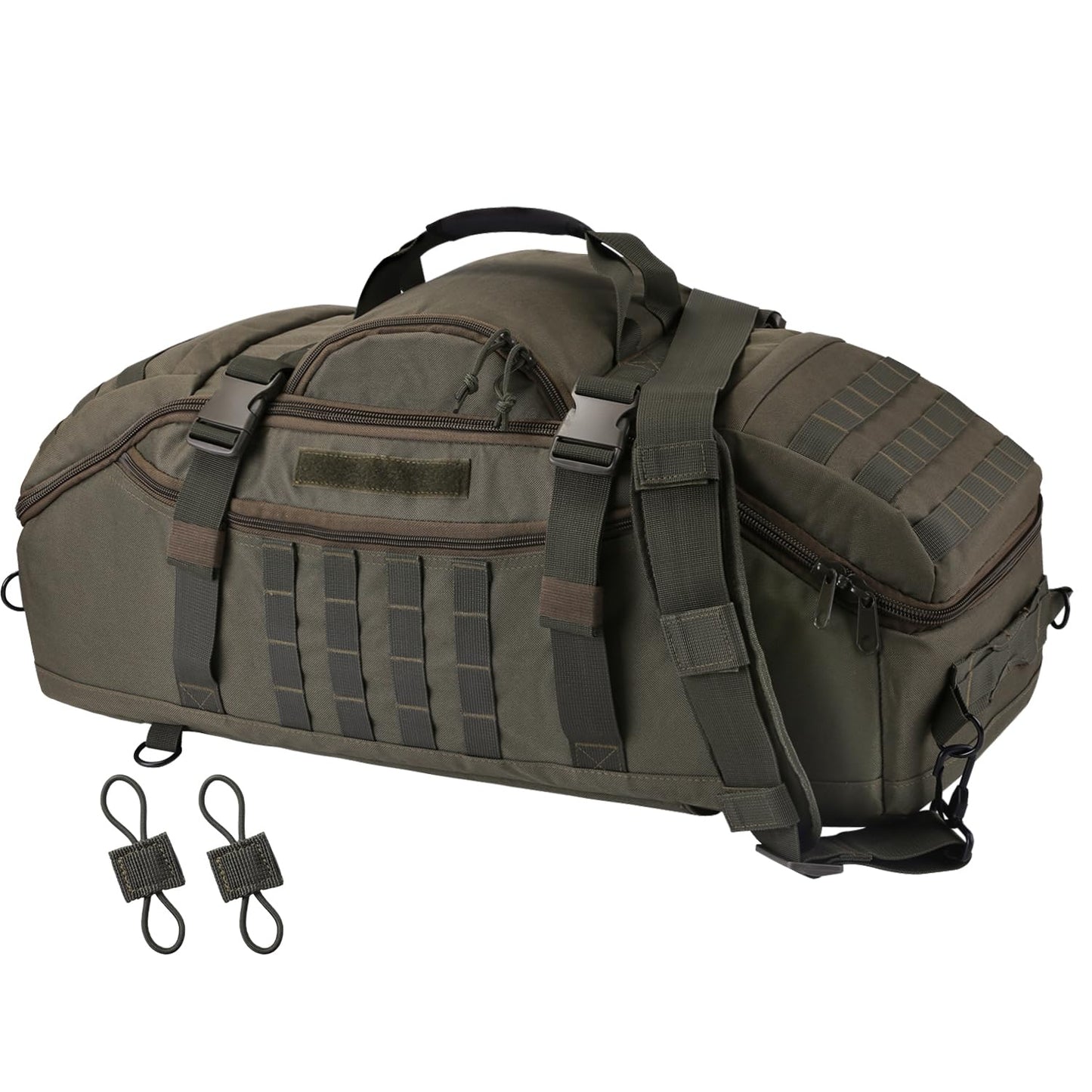 EASY BW 65L Large Travel Gym Duffle Bag with Tensile Strength Pom Buckle Military Tactical Backpack, Army Pack for Outdoor Sport with Molle System, Olive Green