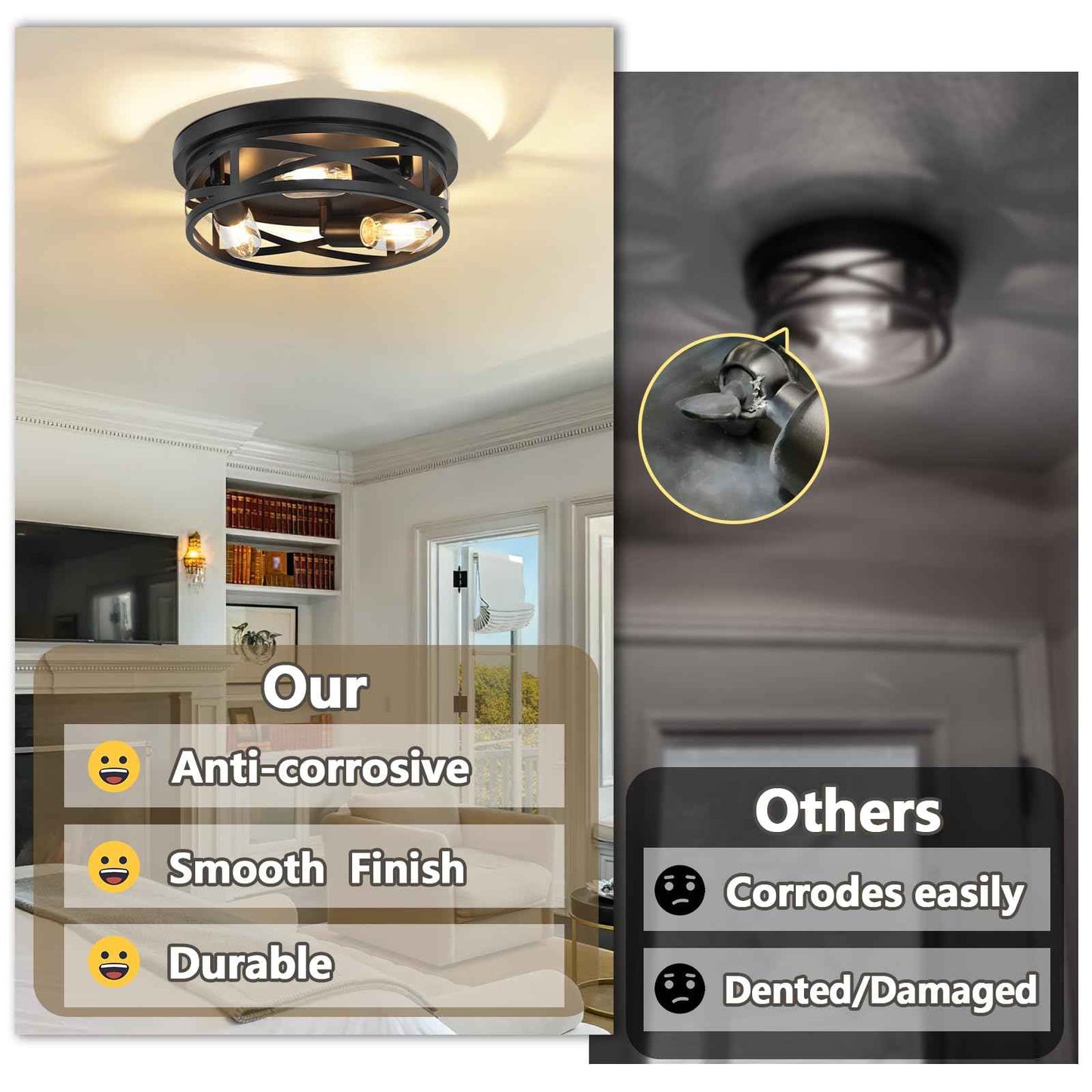 13-Inch Farmhouse Ceiling Light Fixtures 2-Pack, 3-Light Black Flush Mount Ceiling Light, Kitchen Lighting Fixtures Ceiling with Adjustable Head, Ceiling Lights for Hallway Kitchen Entryway, E26 Base