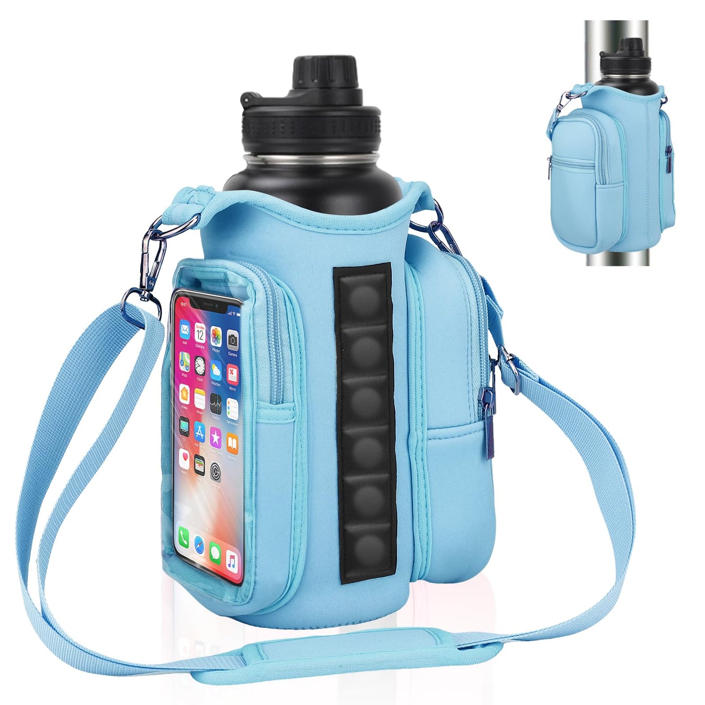 Magnetic Gym Bags for Men & Women with Adjustable Strap, Small Magnet Bag Company Water Bottle Holder with Phone Pocket for Travel, Work, Sports, Blue
