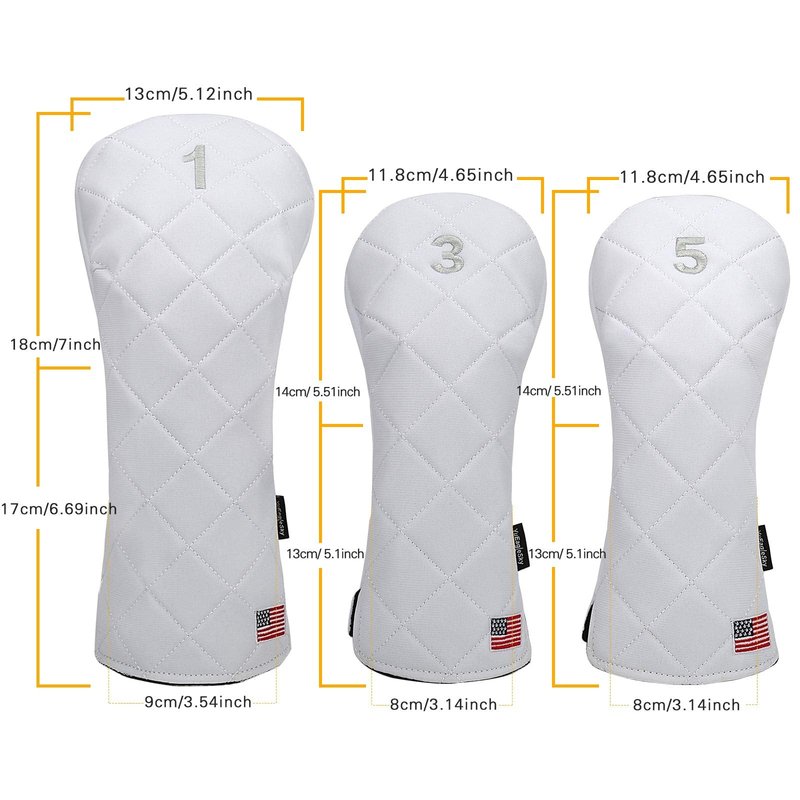 YuEagleSky Golf Head Covers Driver Fairway #3#5 USA Flag for Club Men Women (White)