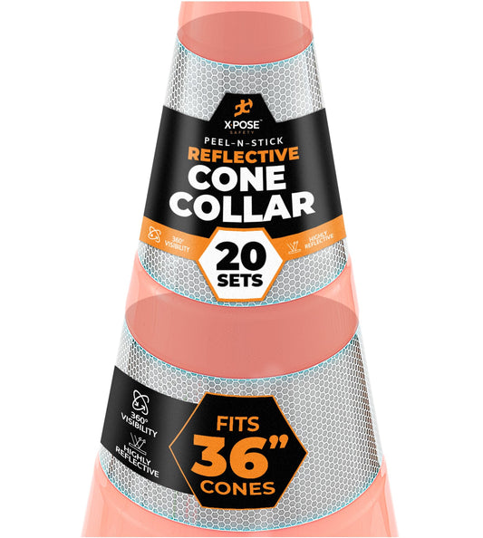 White+Hip Reflector Tape Cone Collar Set for Orange Traffic Cones - 20 Pack - 4 Inch and 6 Inch Collars for Wide Body Safety Cones 36 Inch Height – High Visibility Reflective Tape Stickers