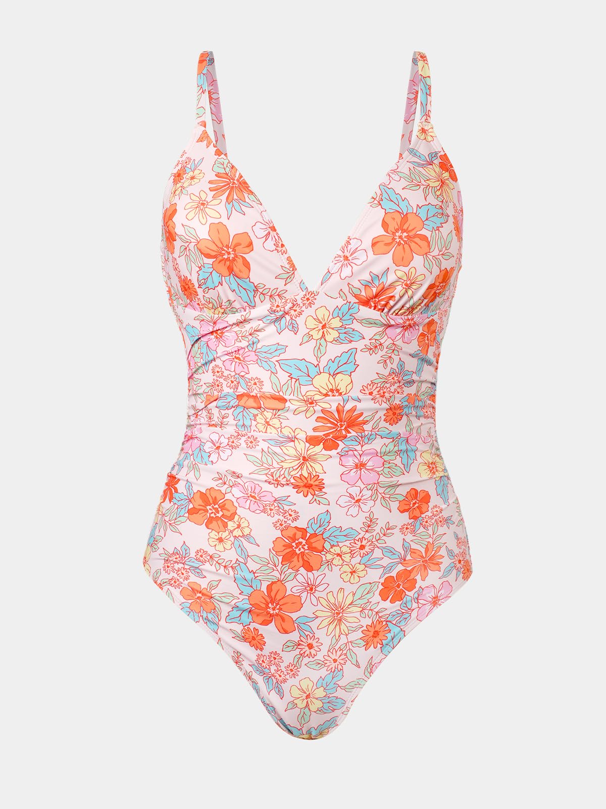 CUPSHE Women's One Piece Swimsuit Bathing Suit V Neck Ruched Adjustable Straps Spaghetti, M