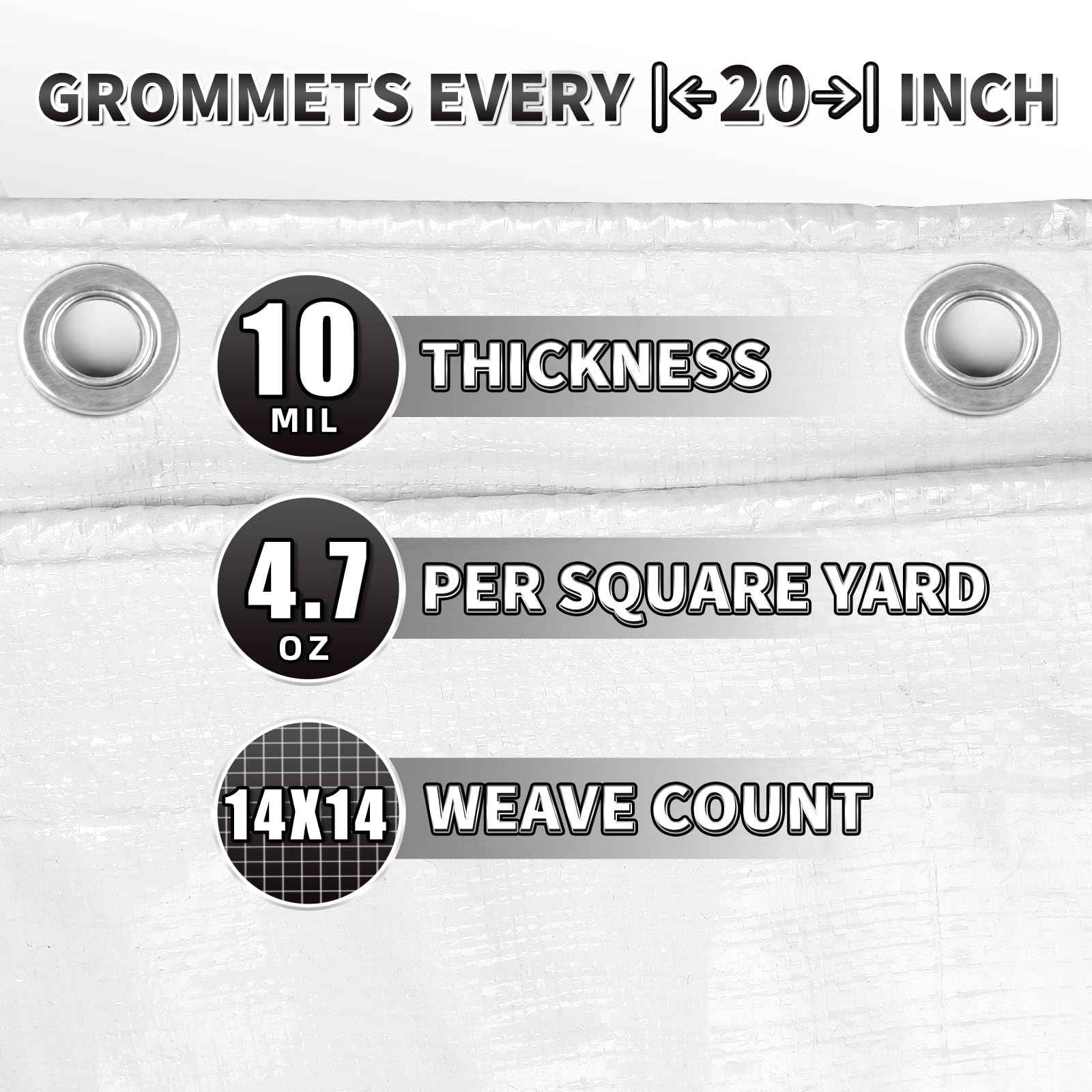 TA*RP YXCN White Tarp 10x12 Feet, 10 Mil Thick Waterproof Poly Tarps Cover UV Resistant, Rip & Tear Proof with Metal Grommets Every 20 Inches