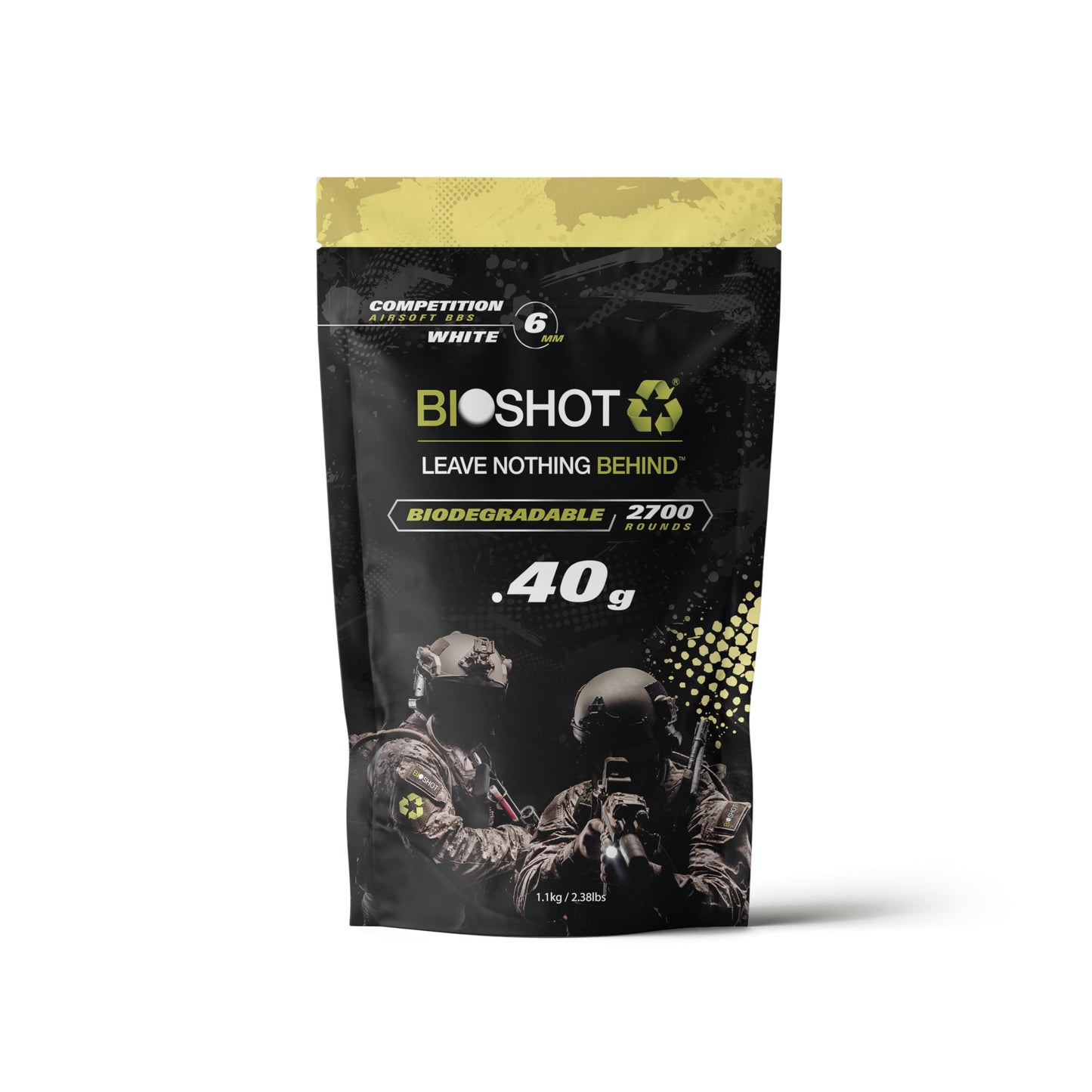 BioShot Biodegradable Airsoft BBS - .40g Super Slick Seamless Sniper Weight Competition Match Grade for All 6mm Airsoft Guns and Accessories (2700 Rounds, White)