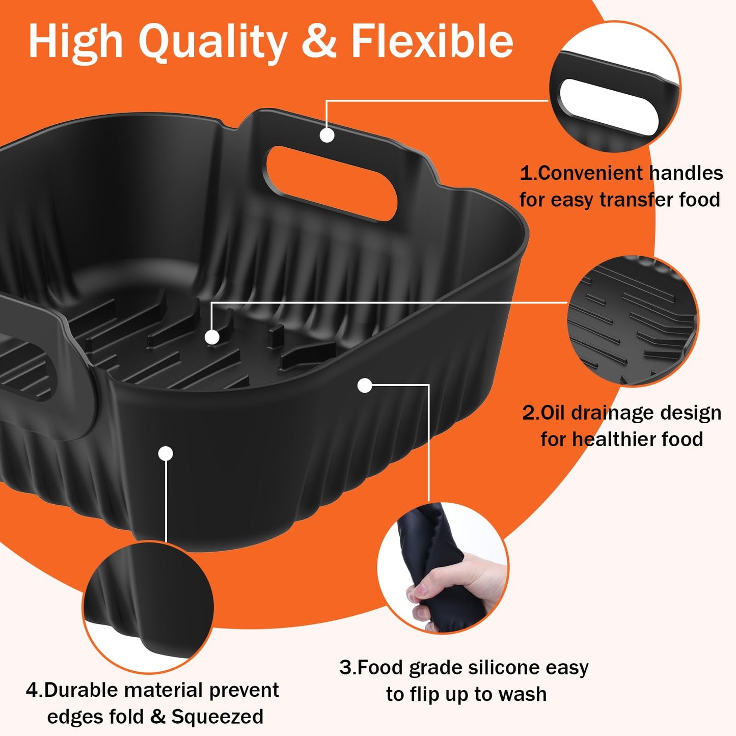 Palksky Silicone Air Fryer Liners for Ninja Crispi 4-In-1 Portable Glass Air Fryer Cooking System, 2Pcs Glass Airfryer Containers Accessories, Large for 4-Qt & Small for 6-Cups Container,Non-Stick