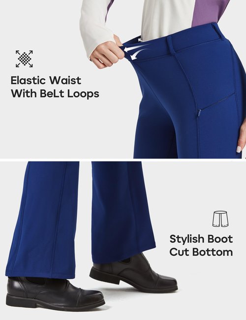 FitsT4 Sports Women's Fleece Lined Bootcut Horse Riding Pants Winter Full Seat Riding Tights with Pockets Equestrian Breeches Blue S