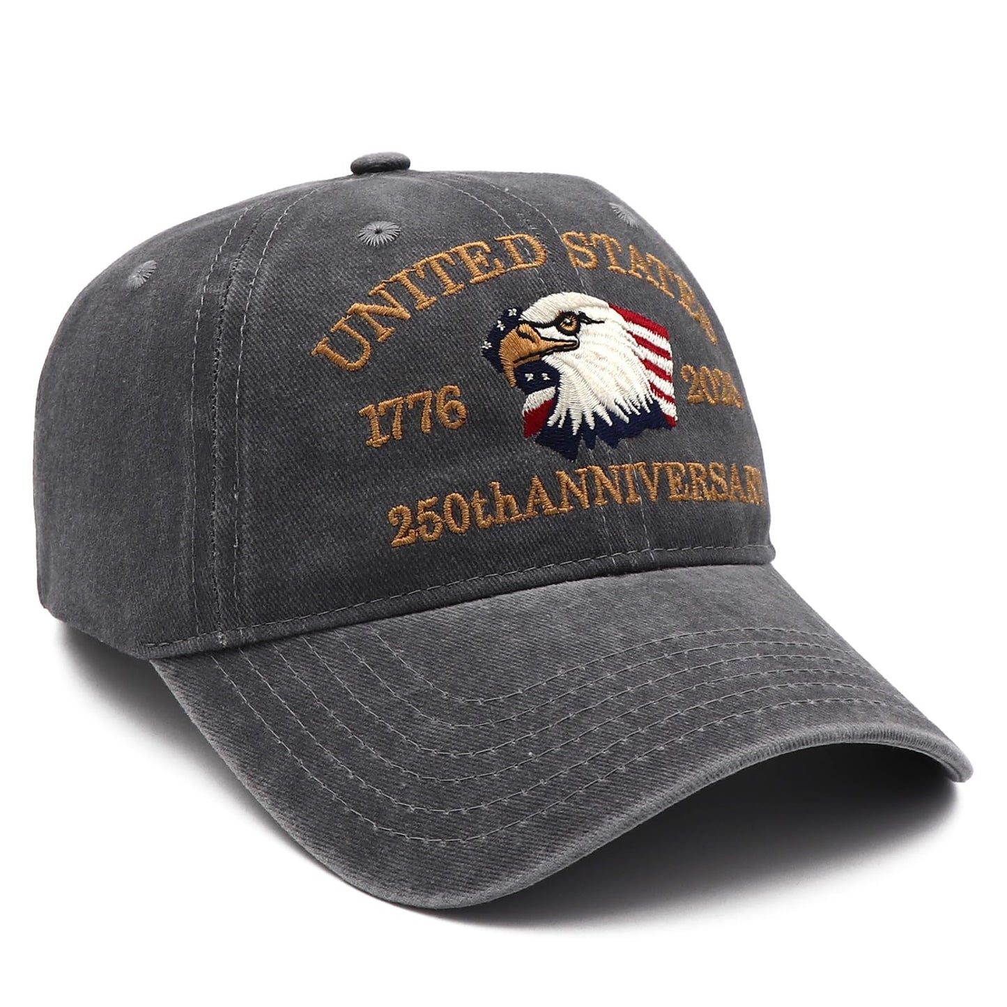 Pusfyeoh 250 Anniversary USA Hat 1776-2026 250th Anniversary Adjustable Embroidery Patriotic Baseball Cap for Men Women Gray