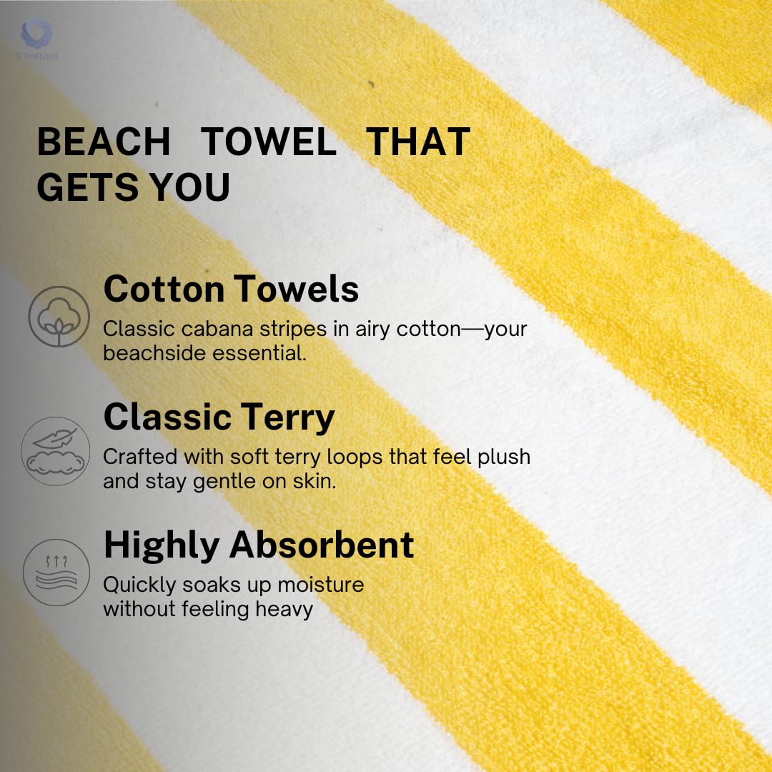 9Threads Cotton Turkish Beach Towel with Towels Oversized 30"x60" Pool Absorbent Extra Large Quick Dry Sand Travel Towel (Cabana Mix, 4 Pack)