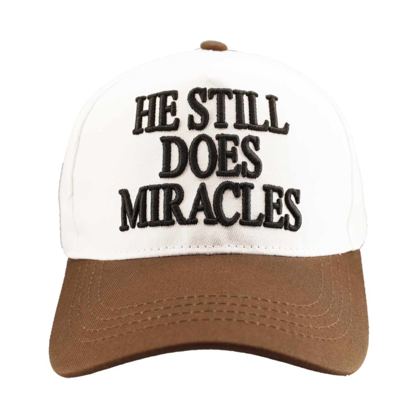 He Still Does Miracles Hat for Women Men, Embroidered Christian Trucker Hat, Two Tone Adjustable Snapback Baseball Cap,White/Brown