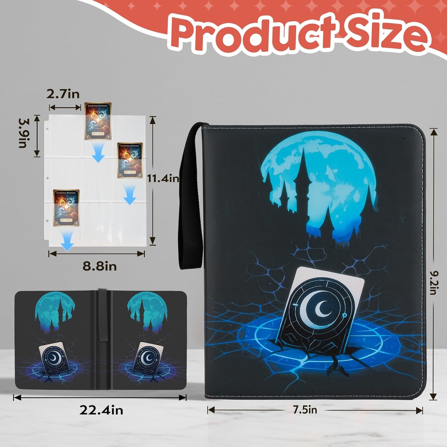 Skiennix 9 Pocket Card Binder - Premium Collector Book for MTG/YGO/PTCG | Holds 720 Cards - Blue