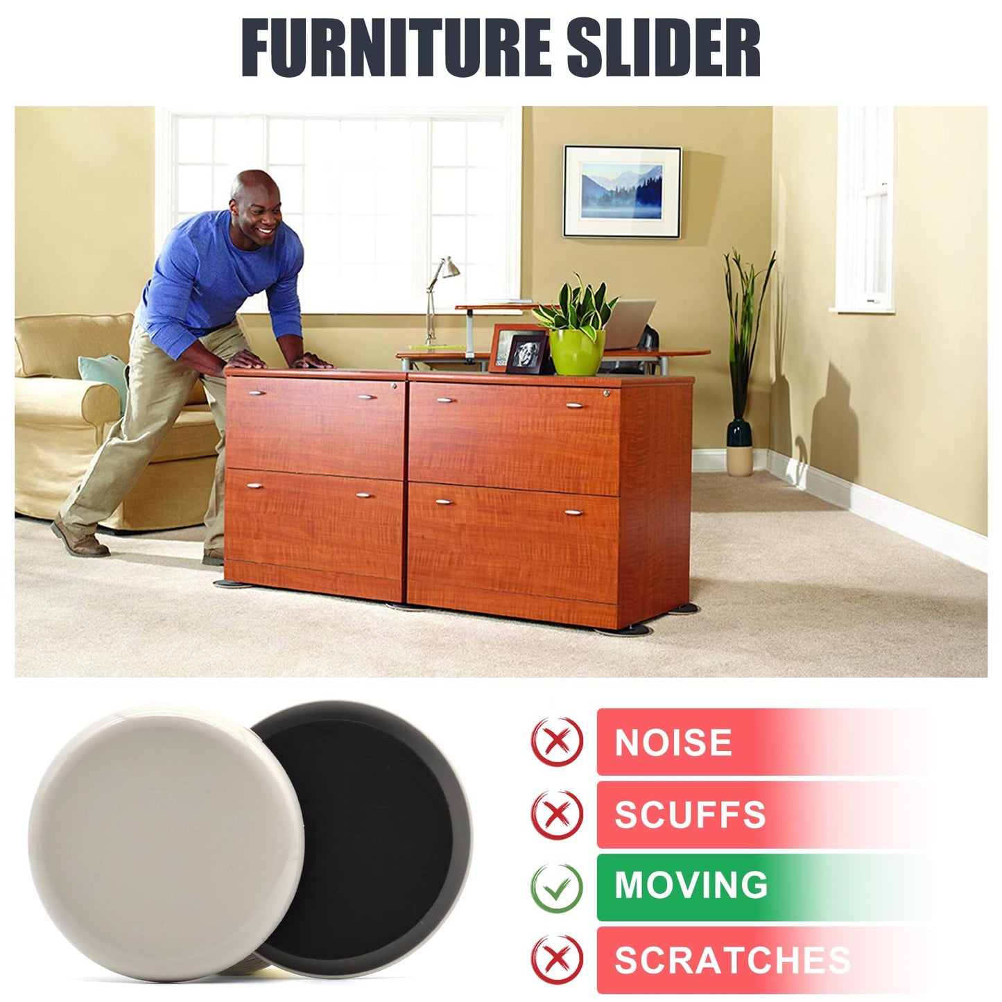 Furniture Sliders, Furniture Sliders Pads for Hardwood Floors, Chair Legs Floors Protectors, Reusable Round Glides Glider, Heavy Duty Furniture Movers Sliders (8 Pcs, 4 3/4inch，Beige)