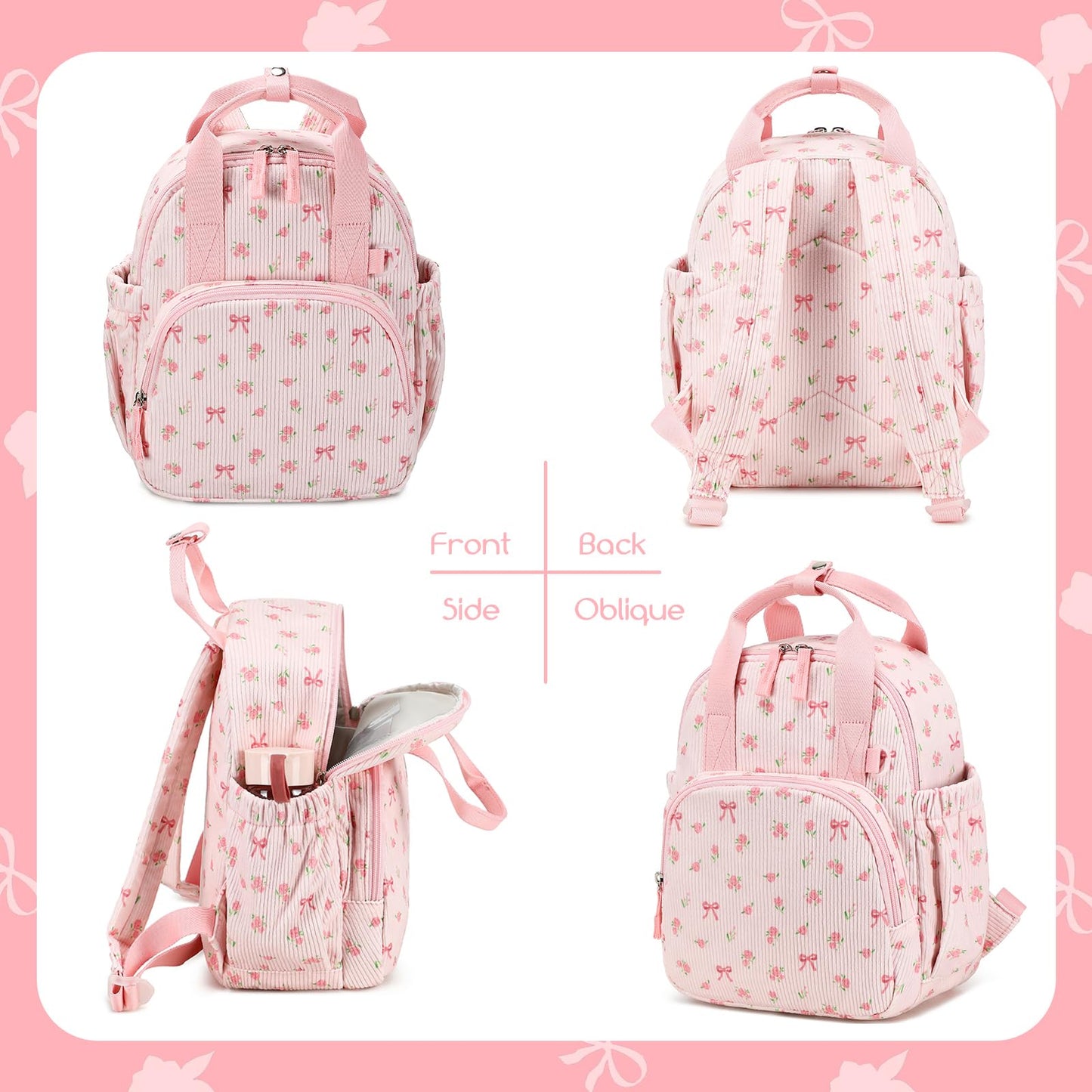Bluboon Toddler Backpack for Girls Boys 2-4 Cute 12" Preschool Kindergarten Backpacks Kids Daycare Bags School Travel (Pink bow flower 212-Pink, Age 2-4 (12" H not Fit A4 Folder))