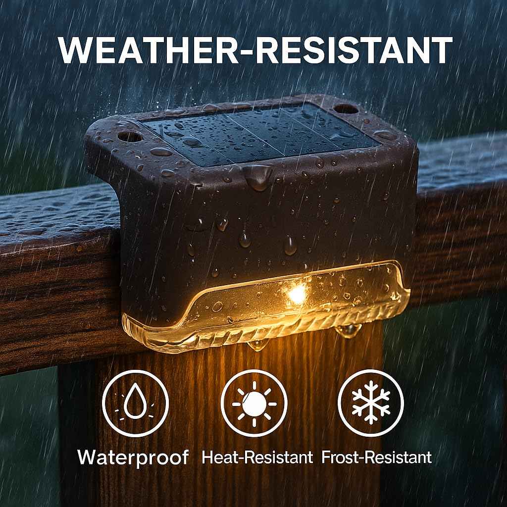 Solar Deck Lights Outdoor 16 Pack, Peel And Stick Deck Railing Lights, Long-lasting & Durable Waterproof For Outdoor Stairs, Step, Fence, Yard, Balcony, Patio, Railing, Garden & Pathway, (Warm White)