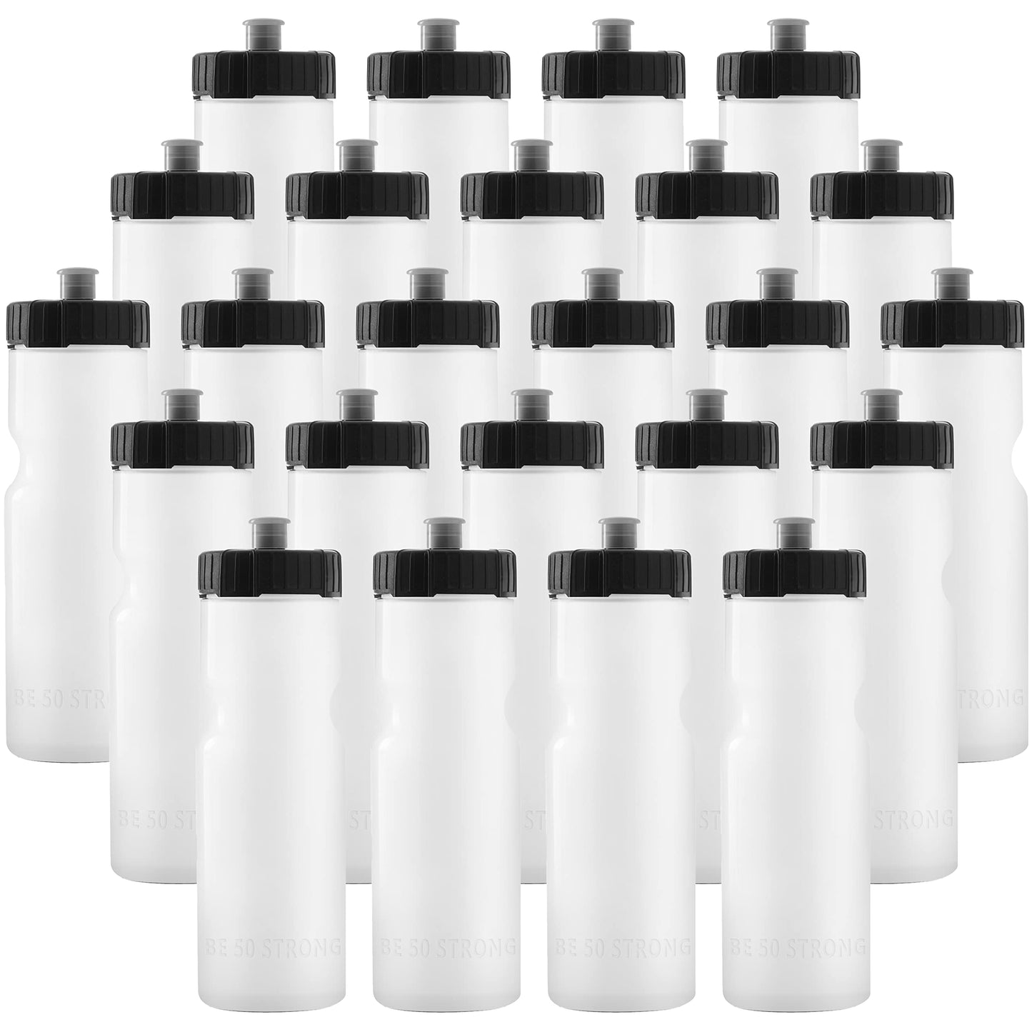 50 Strong | Bulk Water Bottles, 24-Pack, 22 oz, Sports Squeeze, Clear