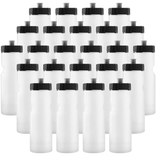 50 Strong | Bulk Water Bottles, 24-Pack, 22 oz, Sports Squeeze, Clear