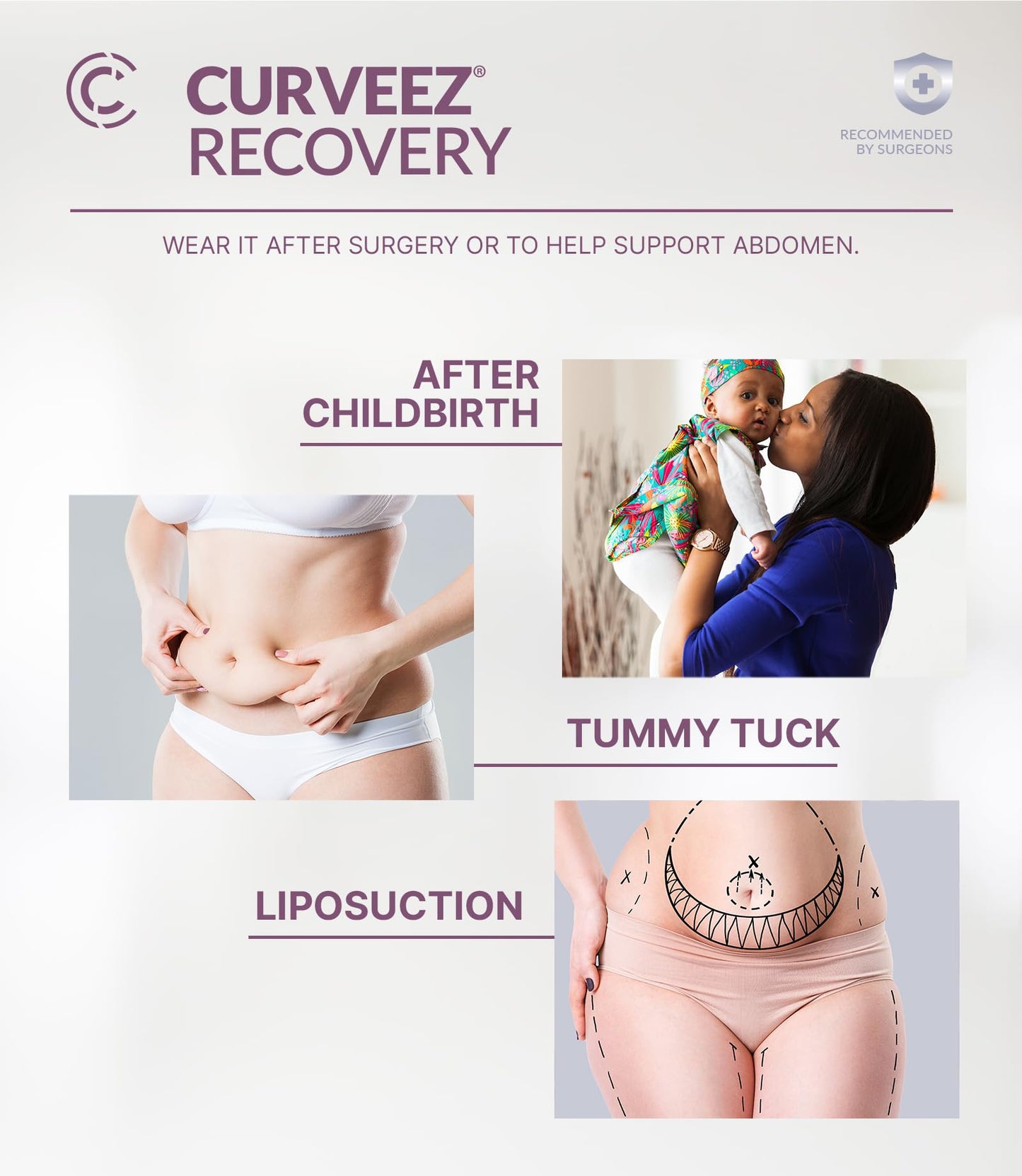 CURVEEZ Ab Board Post Surgery Liposuction - Tabla Abdominal for Tummy Tuck Recovery Must Haves - Lipo Foam Board for Flattening Abs - Abdominal Board Multipurpose - Essential Lipo Boards 360