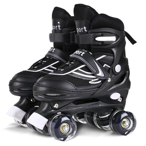 G MGY OLED Boys Roller Skates, 4 Size Adjustable Roller Skates with All Wheels Light up, Fun Illuminating Rollers Skates for Boys Skates, Black White (Youth 4-7)