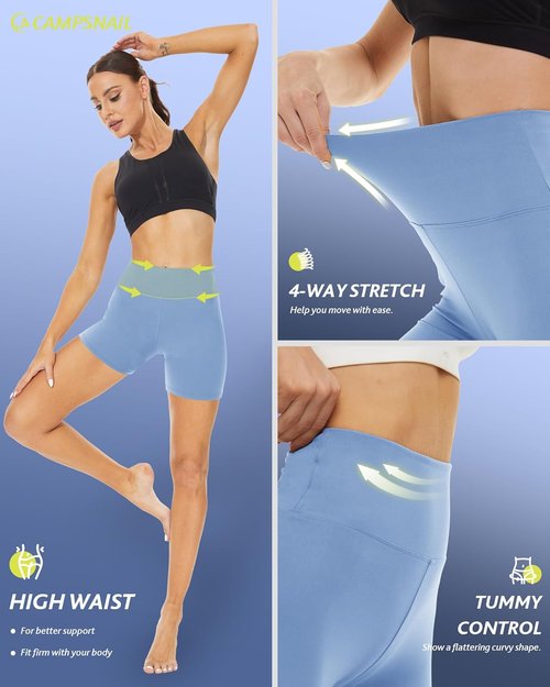 CAMPSNAIL High Waisted Biker Shorts for Women - Tummy Control Spandex Booty Shorts | 3"/5"/8" Sizes
