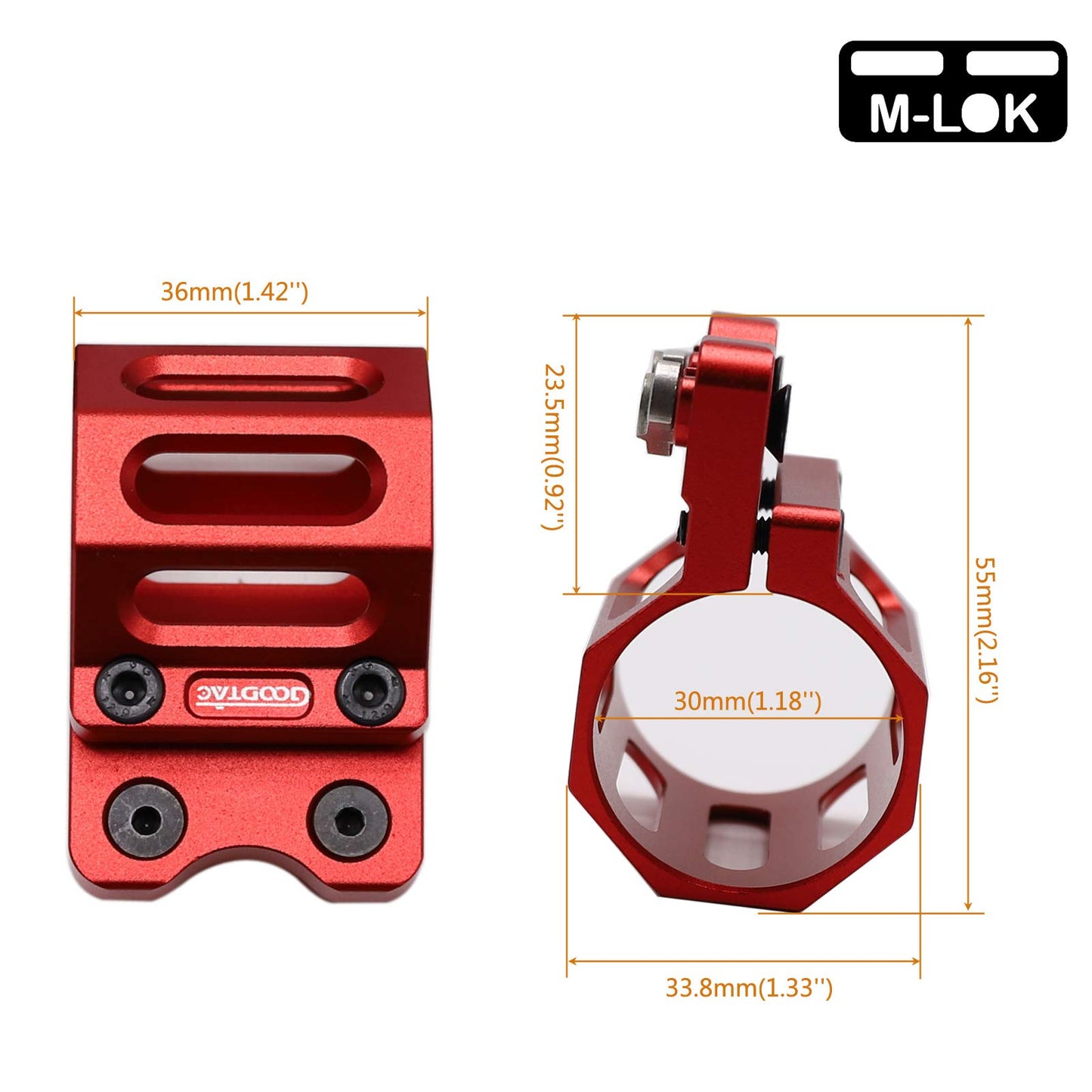 GOODTAC Offset Flashlight Ring Mount for M-System Rail-3 Mounting Inserts Included (Red)