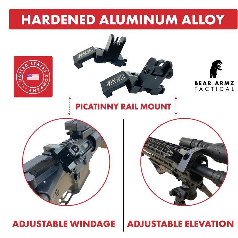 45 Degree Offset Flip Up Iron Sights | American Company | Spring Loaded | Rapid Transition Front & Rear Iron Sights | Back Up Sights | BUIS for Picatinny Rail and Weaver Rails