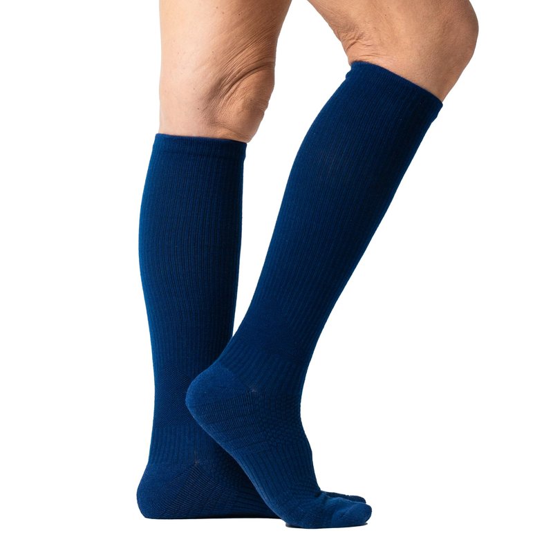 Viasox Compression Socks for Women and Men, Knee High Socks 12-15 mmhg Circulation Support for Flight, Travel (Navy Blue, Medium)