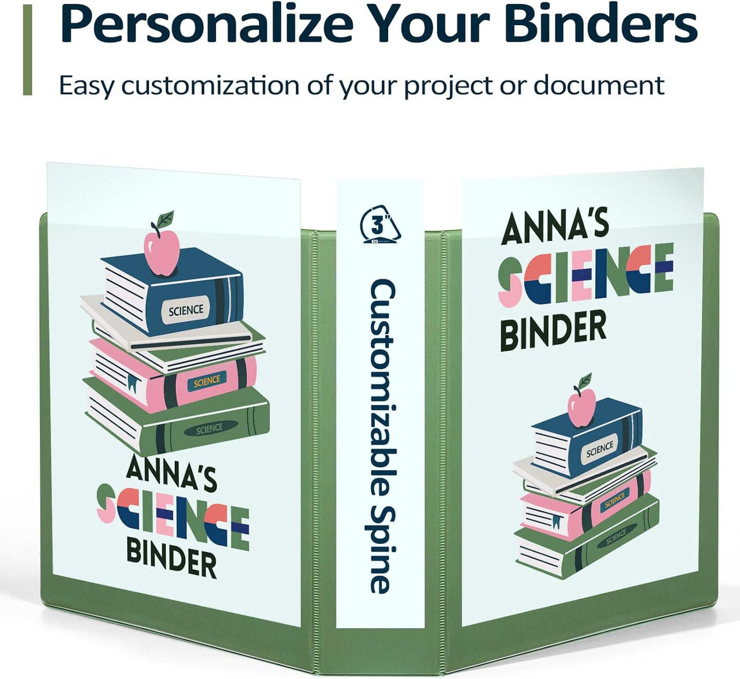 Sooez BinderX Extra Durable 3-Inch D-Ring Binder | Holds 670 Sheets | Customizable Olive Green Cover
