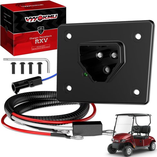 EZGO 48V Charger Receptacle with Wires - Golf Cart Charger Socket for RXV & TXT 2008-UP, 2Five 2010-UP Delta-Q, Replaces OEM# 602529 613304