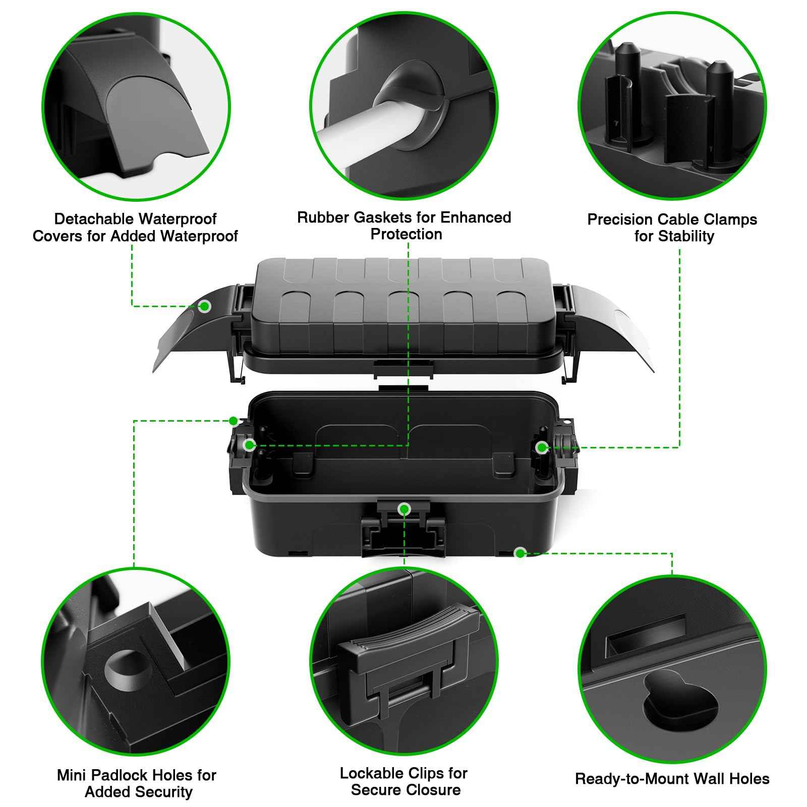 Flemoon [2 Pack] Small Outdoor Electrical Box Waterproof w/Detachable Shield Covers, IP55 Extension Cord Cover for Plug, Outlet, Lights, Weatherproof Connection Box(Inner 5.9 x 3.2 x 1.8inch), Black