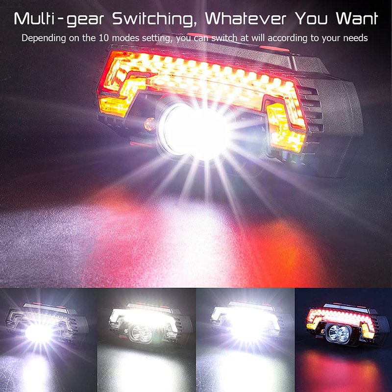 OTYTY USB Bicycle Front and Rear Lights, Rechargeable LED Safety Warning Brake Lights, 10 Modes, Waterproof Headlight and Tail Light for Kids, Road, Mountain Bikes