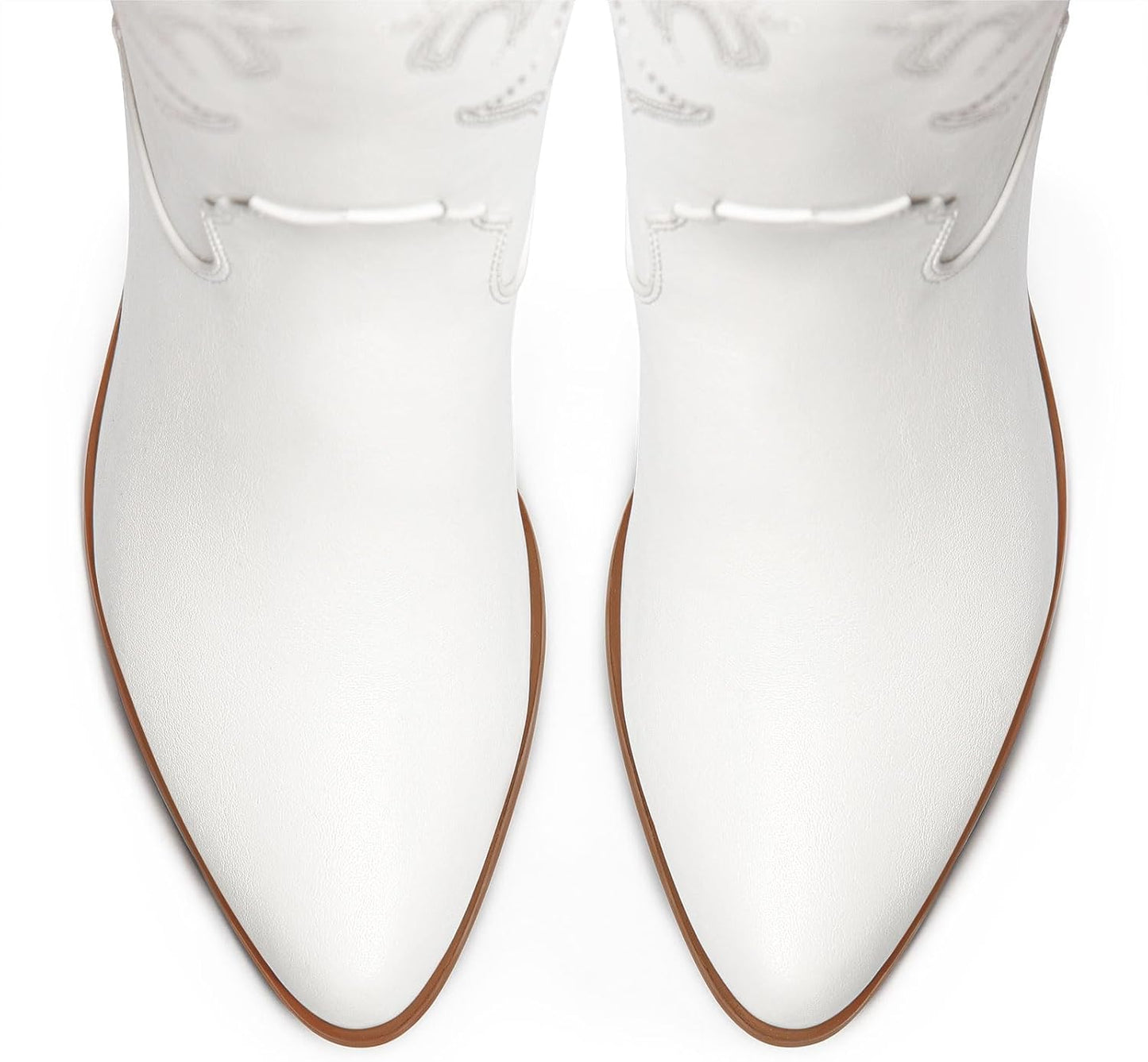 Ouepiano White Cowgirl Boots - Women's Knee High Chunky Heel Western Style | Pointed Toe, Wide Calf