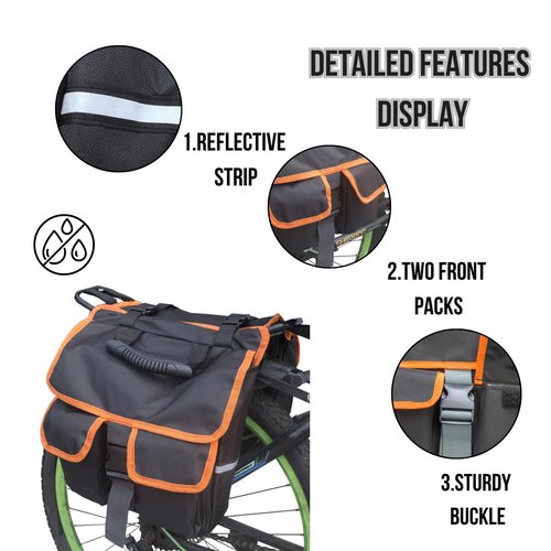 GlneYos Rear Bike Rack Bag Bicycle Ebike Saddle Bag Cycling Pannier Trunk waterproof Bicycle Rear Seat Bag with Reflector & Adjustable Orange