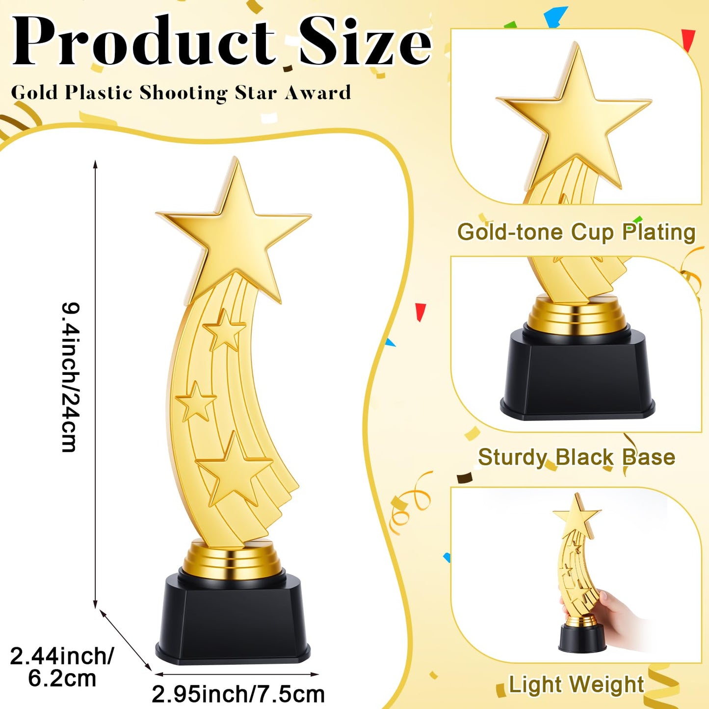 Quelay 4 Pcs 9.5 Inch Trophy Awards Gold Plastic Trophies Bulk for Sports Tournament Star Trophy for Employee Recognition, School Prize, Motivational Gift, Outstanding Achievement, Competition