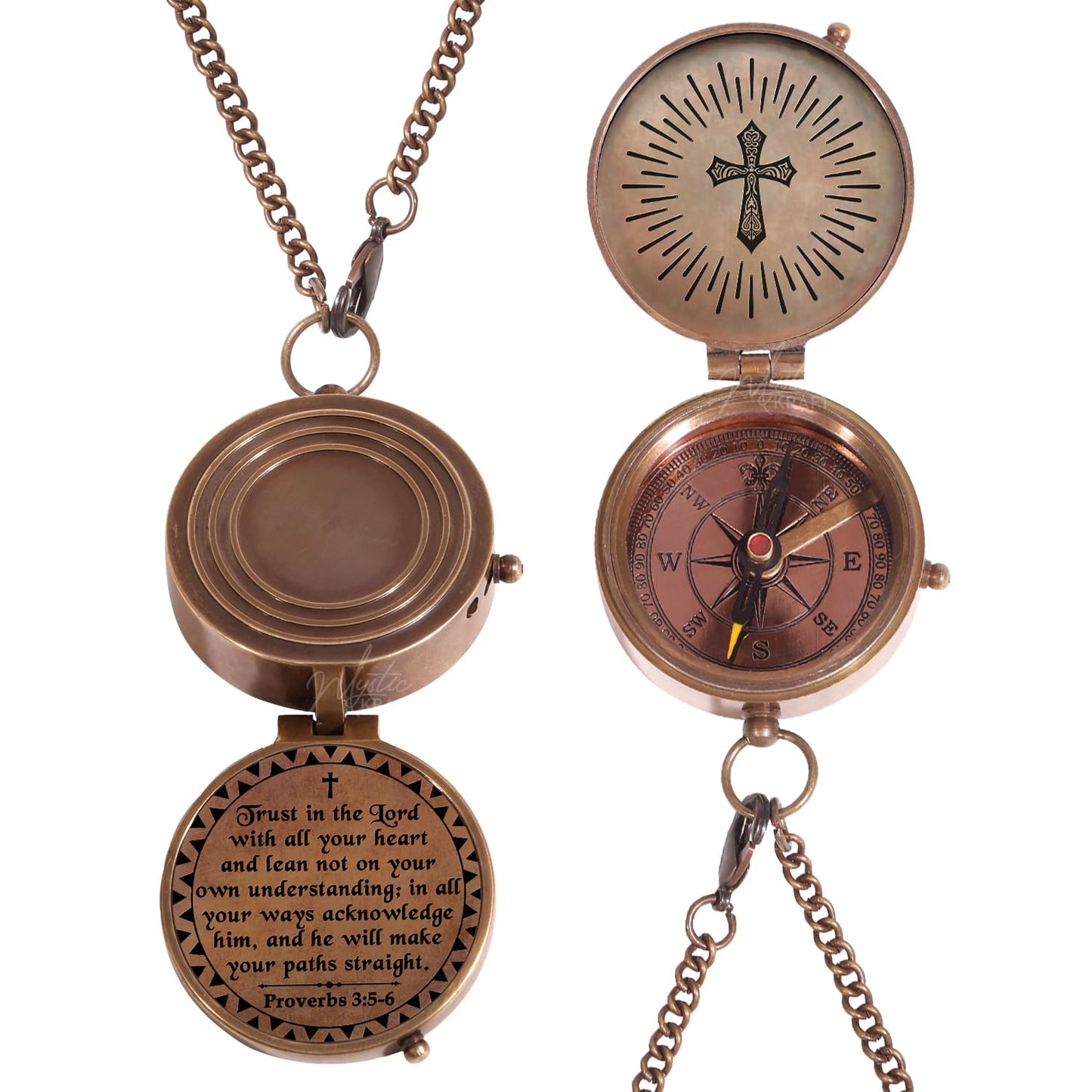 MYSTICKRAFT Trust in The Lord - Proverbs 3:5-6 Engraved Brass Pocket Compass, Baptism Gift for Boys, Confirmation First Communion, Religious Christian Easter for Kids, Christmas