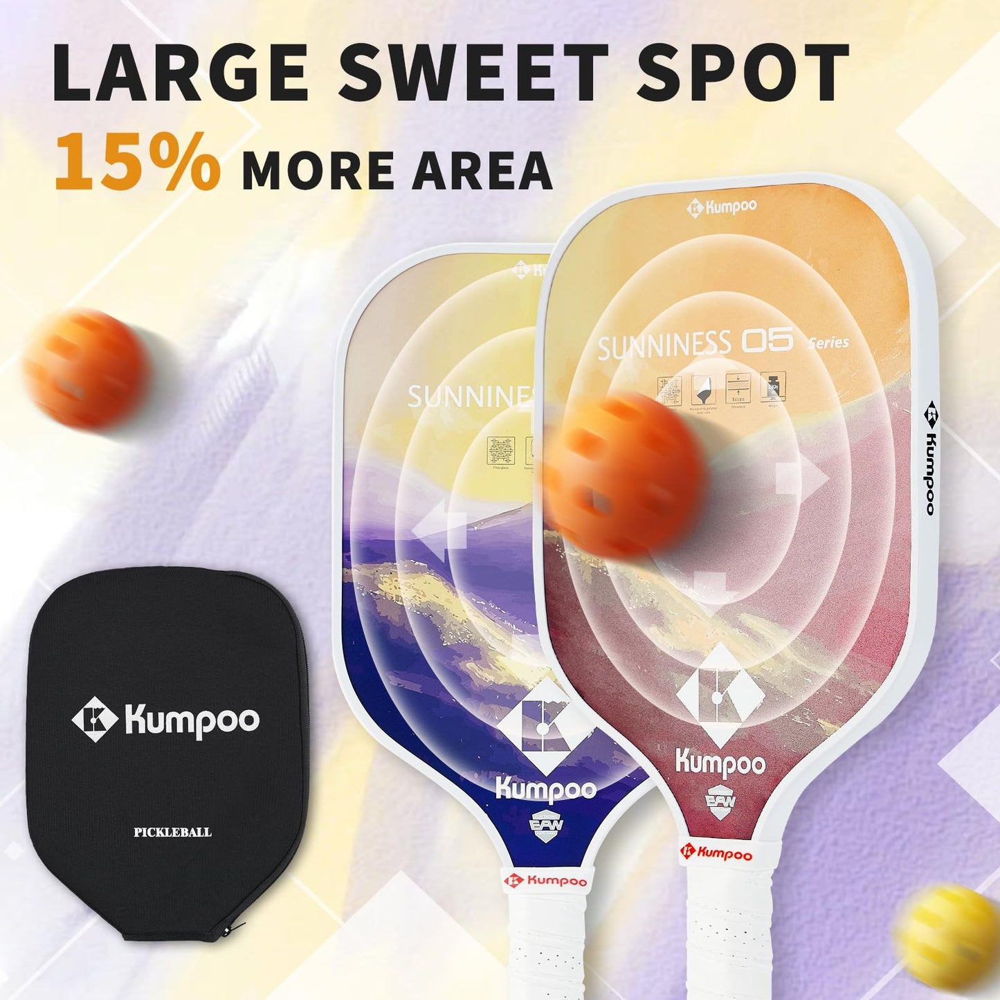 Pickleball Paddle, Fiberglass Pickle Ball Racket Lightweight with PP Honeycomb Core, Pickleball Racquet Set with Cover for Beginners, Large Sweet Spot Pickle Ball Paddle Gifts for Women, SUNS05 Pink