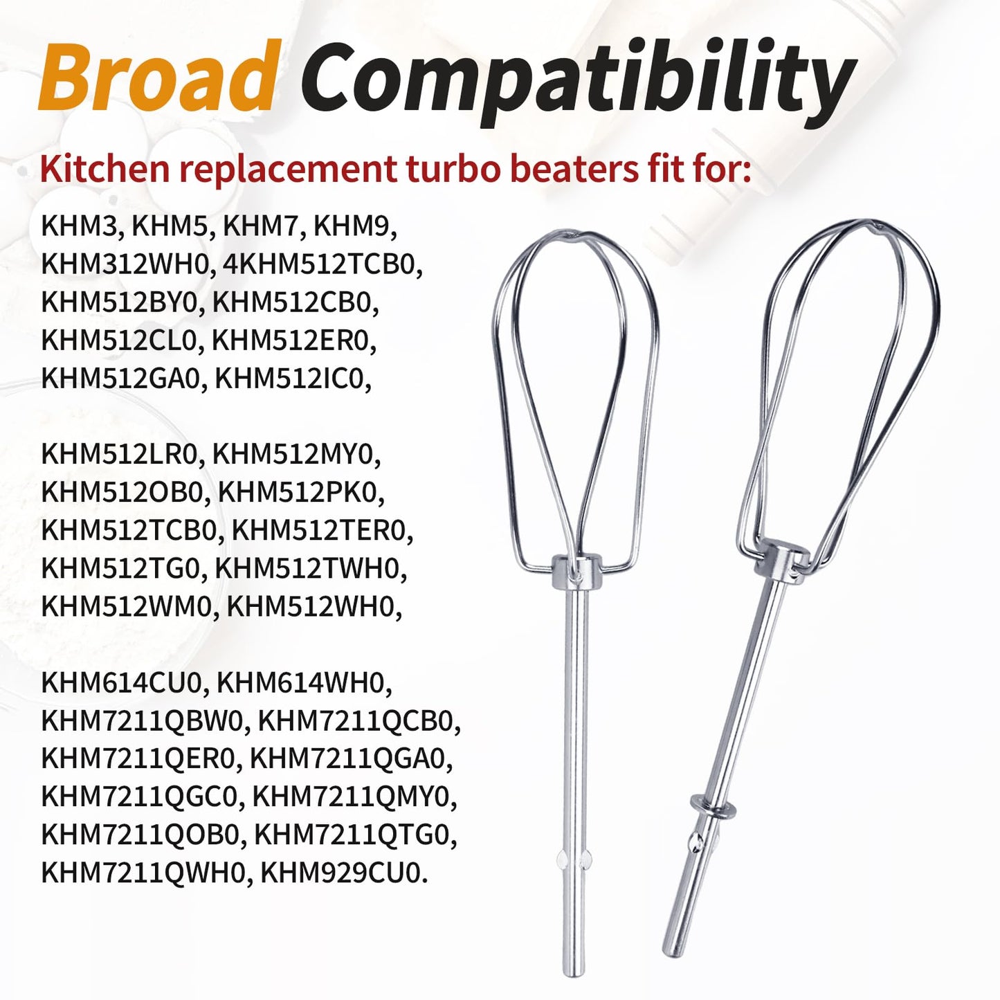 W10490648 Beaters Attachments for KitchenAid Hand Mixer, Stainless Steel Turbo Beaters Compatible with KitchenAid Mixer Replacement KHM2B AP5644233 PS4082859 Parts (2 Pack)