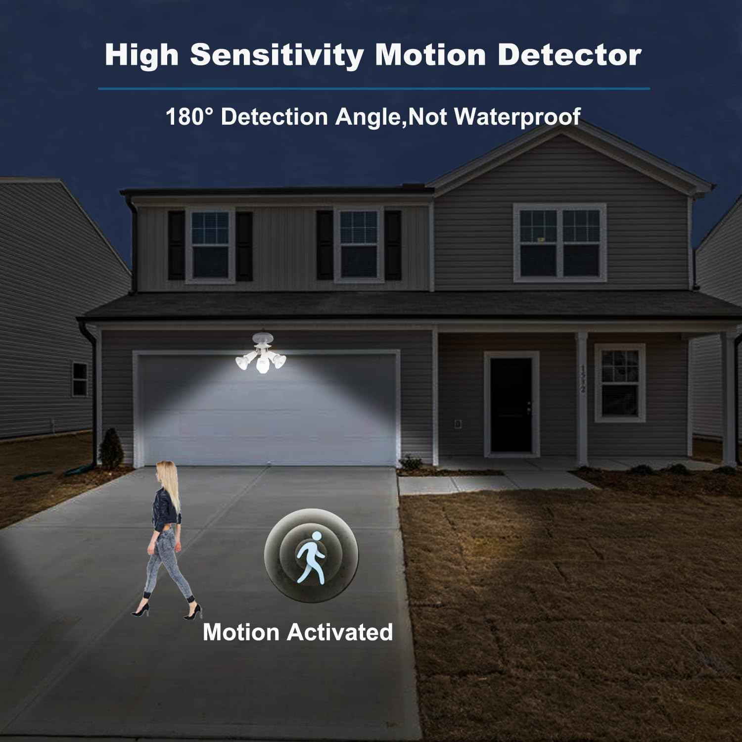 2 in 1 Light Socket Extender with Motion Sensor,Auto On/Off Motion Activated Light Sockets,E26/E27 to 2 Bulb Adapter,360 Degree Rotating 180 Degree Bending Indoor for Garage Basement(2 Pack)