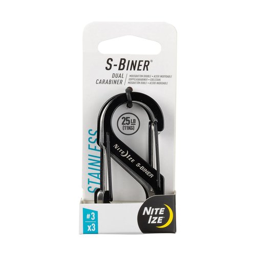 Nite IZE, Inc. SB3-A1-3R3 Nite IZE S-Biner Stainless Steel, The Original Gated Keys and Gear, Size #3, 3 Pack, Black/Stainless Dual Carabiner, One